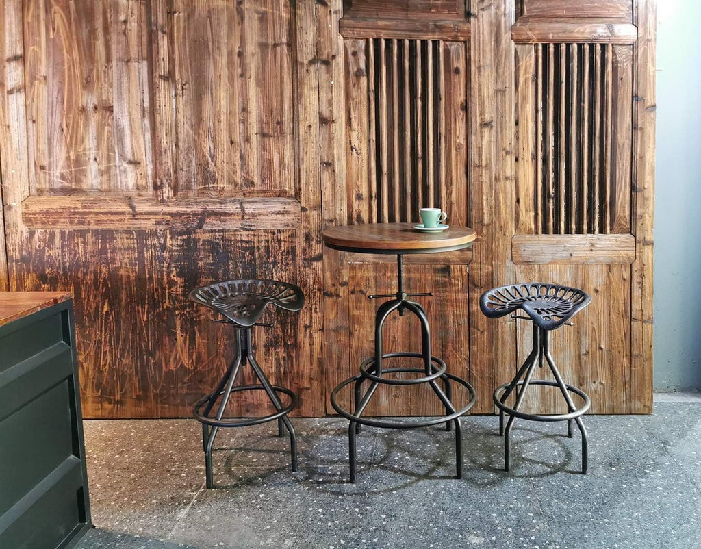 Industrial Cast Iron Adjustable Swivel Barstools Set of 2 R2634