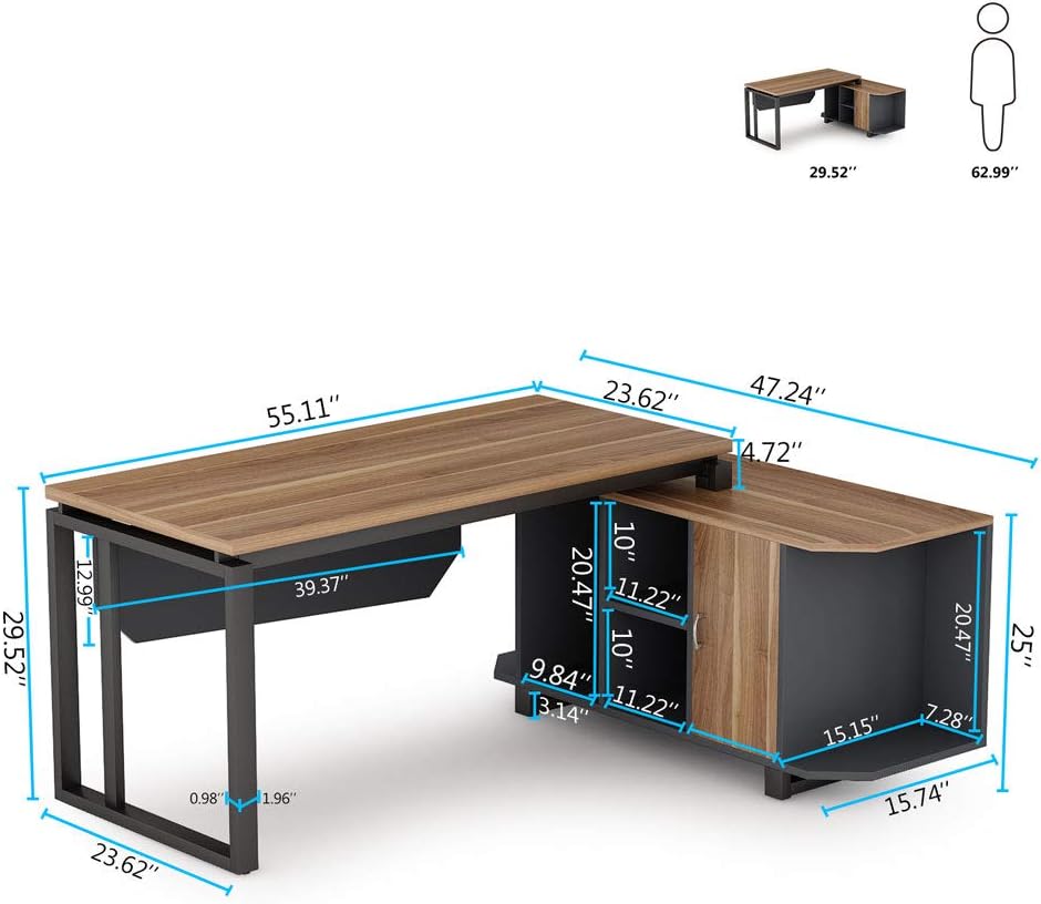 55 Inch L-Shaped Desk with File Cabinet C279