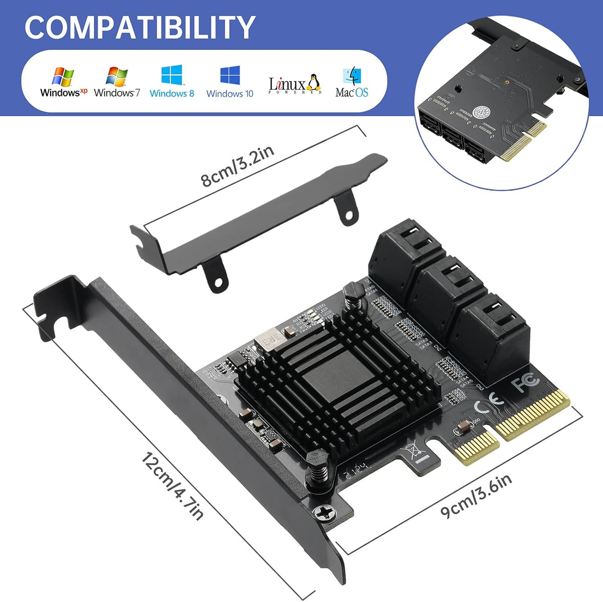 4X PCIE SATA Card 6 Ports with 6 SATA Cables F41668
