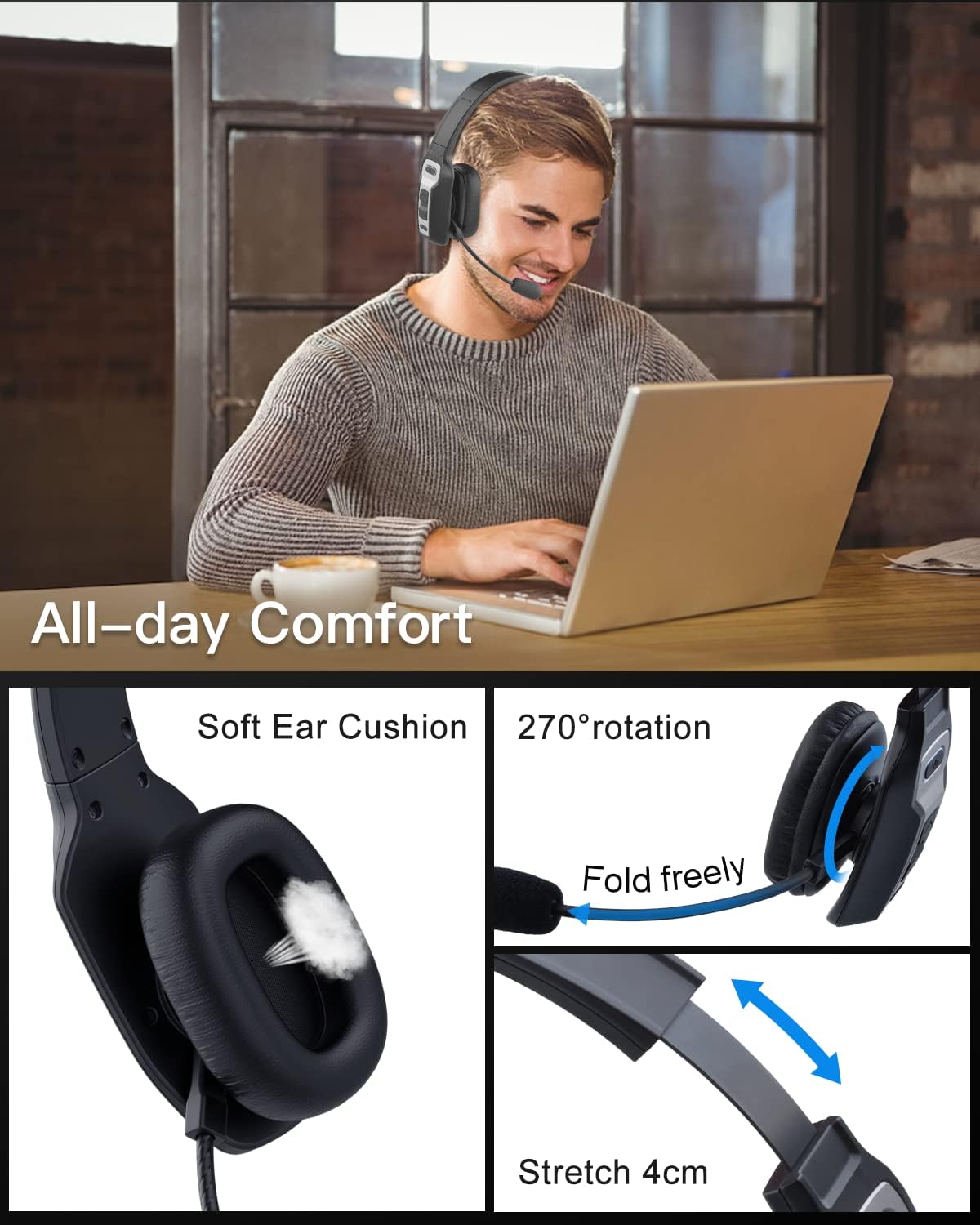 Bluetooth Headset with USB Dongle, Single-Ear Wireless Headset with Noise Cancelling Microphone X592