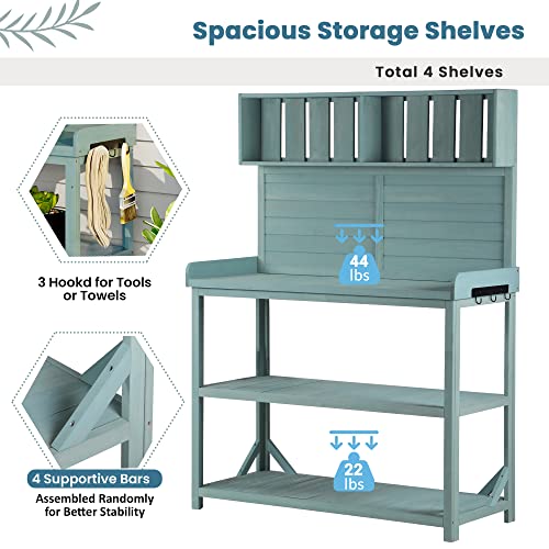 Green 65" Wooden Potting Bench with 4 Storage Shelves Z70753