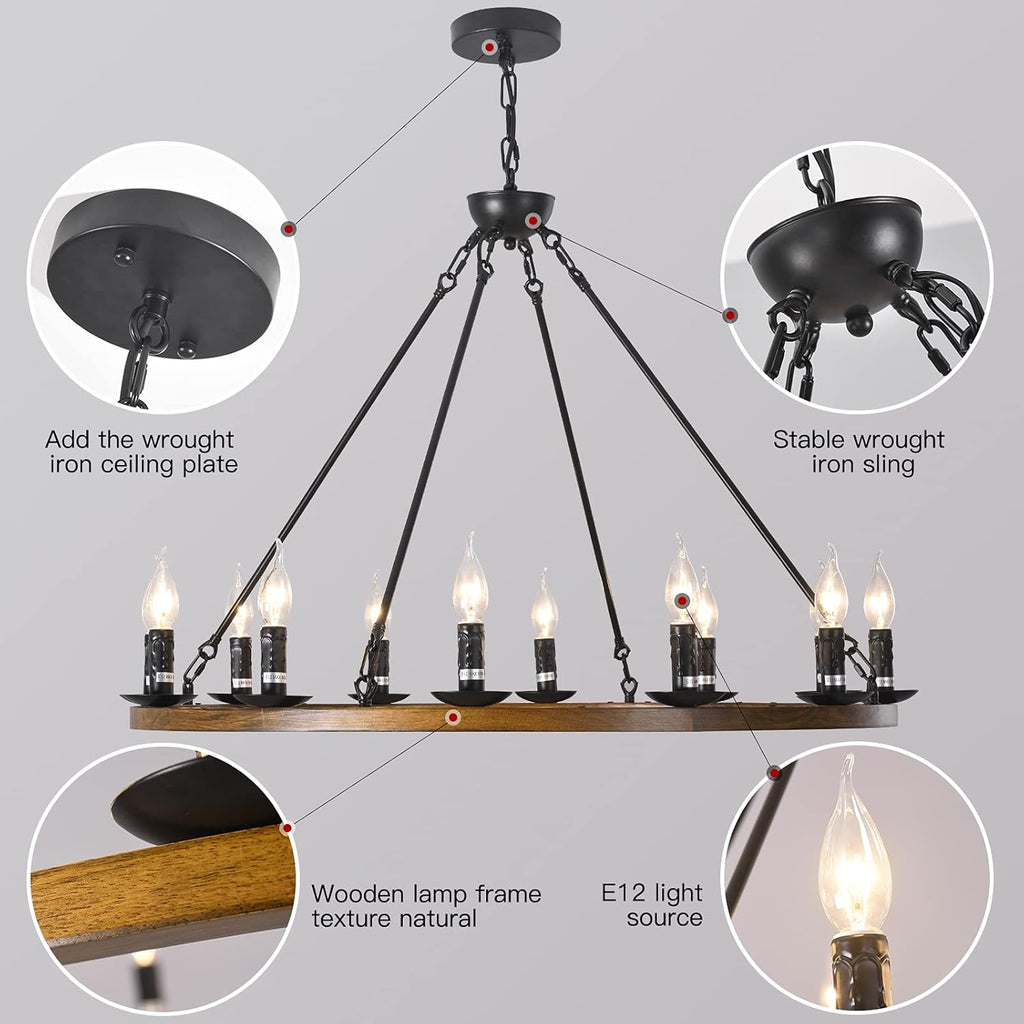 12-Lights Wagon Wheel Chandelier W728140