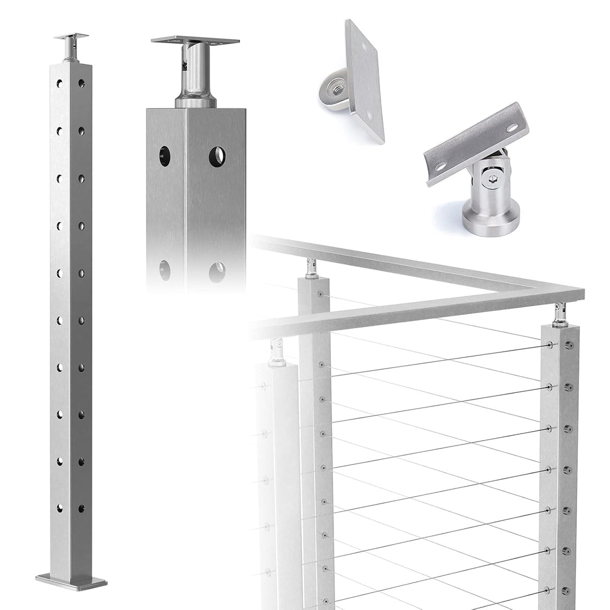 Square 36x2x2 Stainless Steel Brushed Cable Railing Post V699