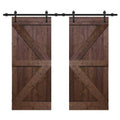 36 in. x 84 in. Walnut Stain Solid Knotty Pine Wood Double Interior Sliding Barn Doors with Hardware Kit E824800