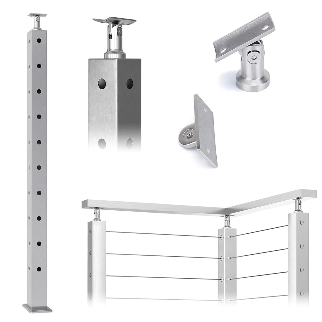 Square 36x2x2 Stainless Steel Brushed Cable Railing Post V699