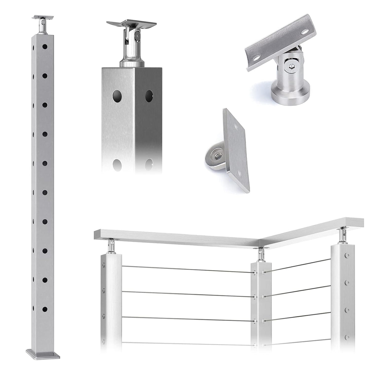 Square 36x2x2 Stainless Steel Brushed Cable Railing Post V699