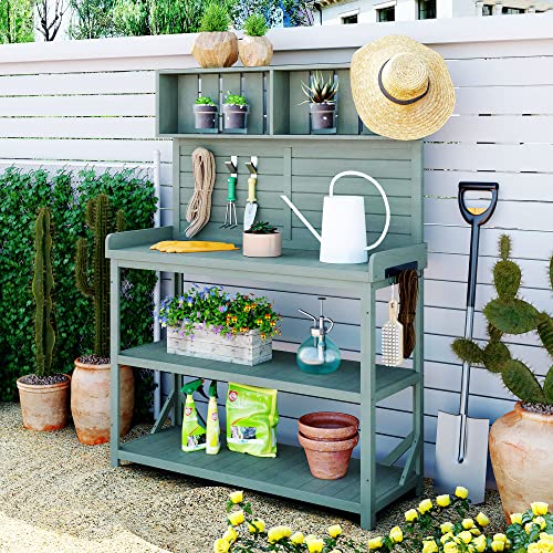 Green 65" Wooden Potting Bench with 4 Storage Shelves Z70753