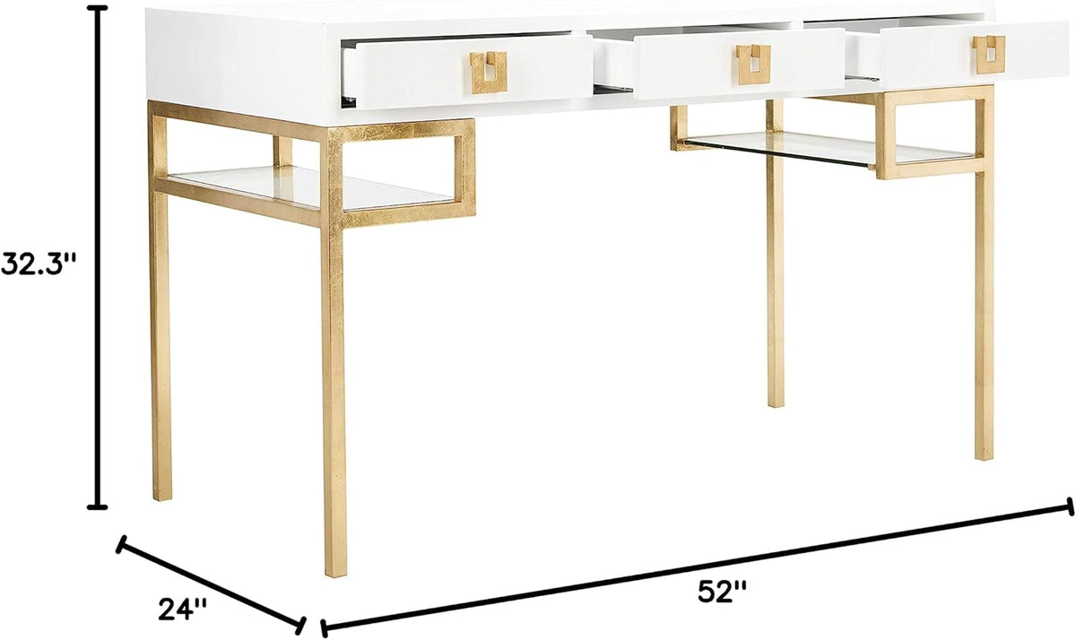 White Lacquer and Gold Leaf 3-drawer Writing Desk J50177