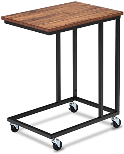 Mobile C Shaped Side Table with Lockable Wheels (Walnut) B8091