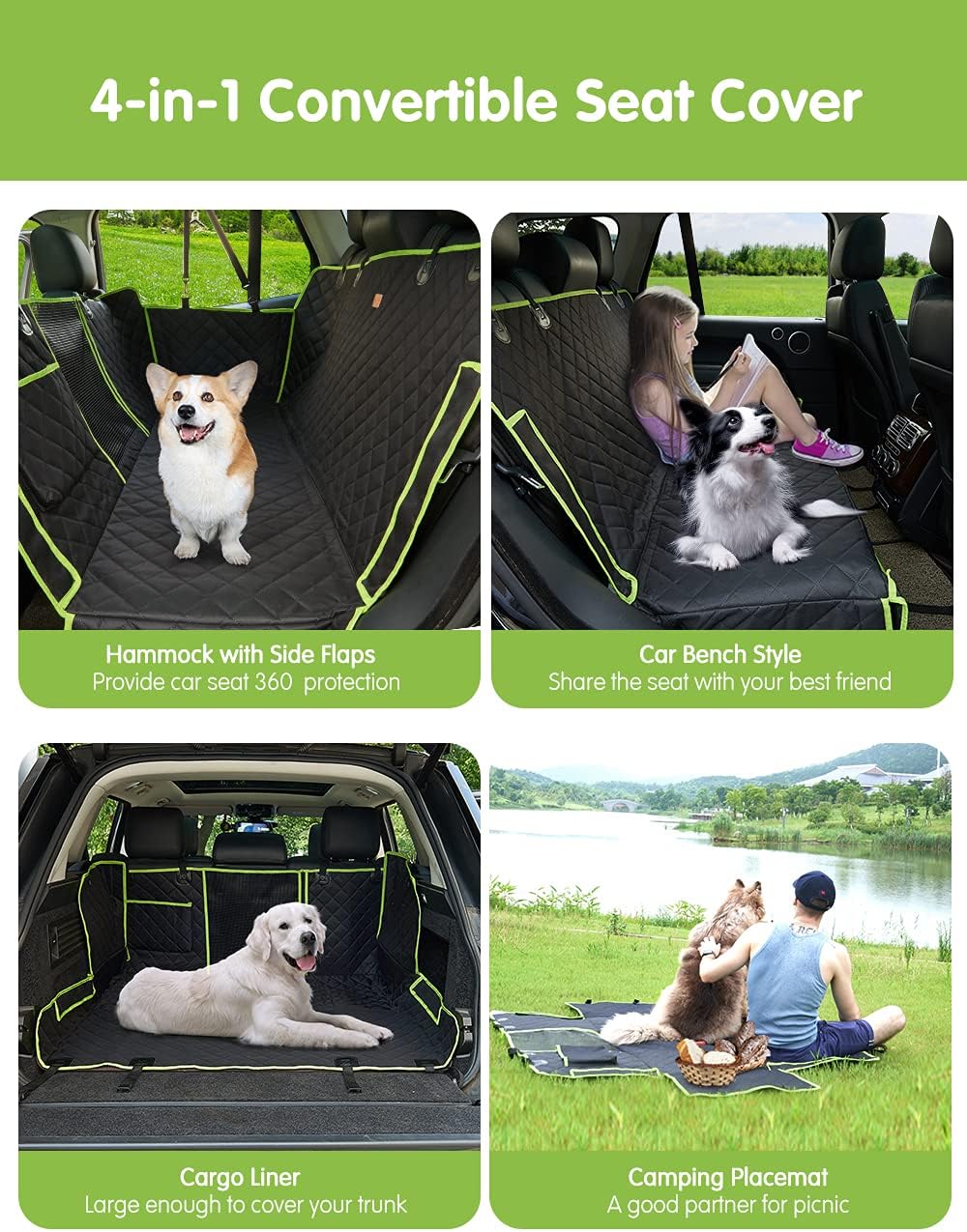 4-in-1 Waterproof Scratchproof Dog Car Seat Cover with Mesh Window R679388
