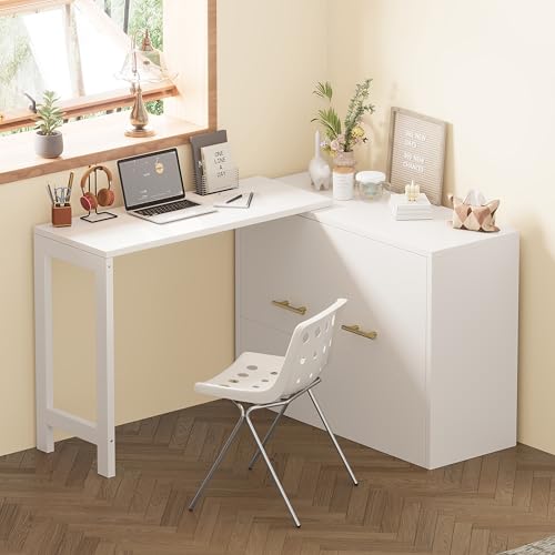 White Twin Folding Murphy Bed with Mattresses and Desk I9970