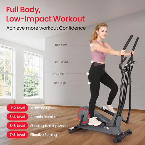 Elliptical Machine with 8 Levels Adjustable Resistance LCD Monitor 13IN Stride 300 LBS Weight Capacity J97813