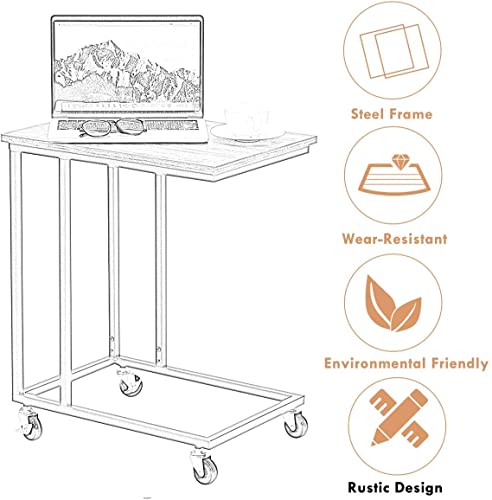 Mobile C Shaped Side Table with Lockable Wheels (Walnut) B8091