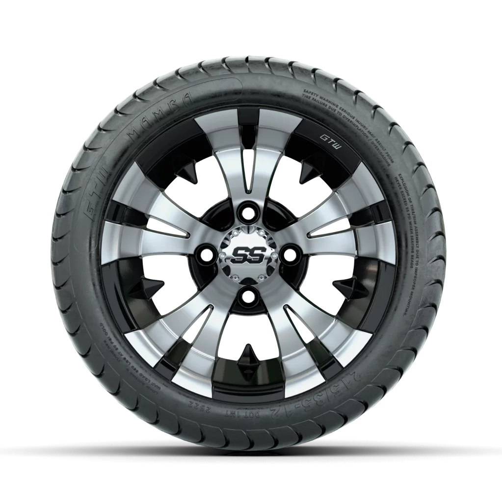 Set of 4 12 inch Black Golf Cart Wheel and Tire W3738