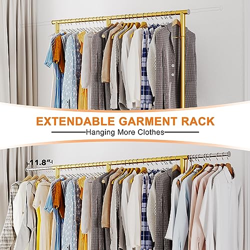 Gold Rolling Heavy Duty Clothes Rack with Wheels 17.7" D x 69.1" W x 71.9" H S85781
