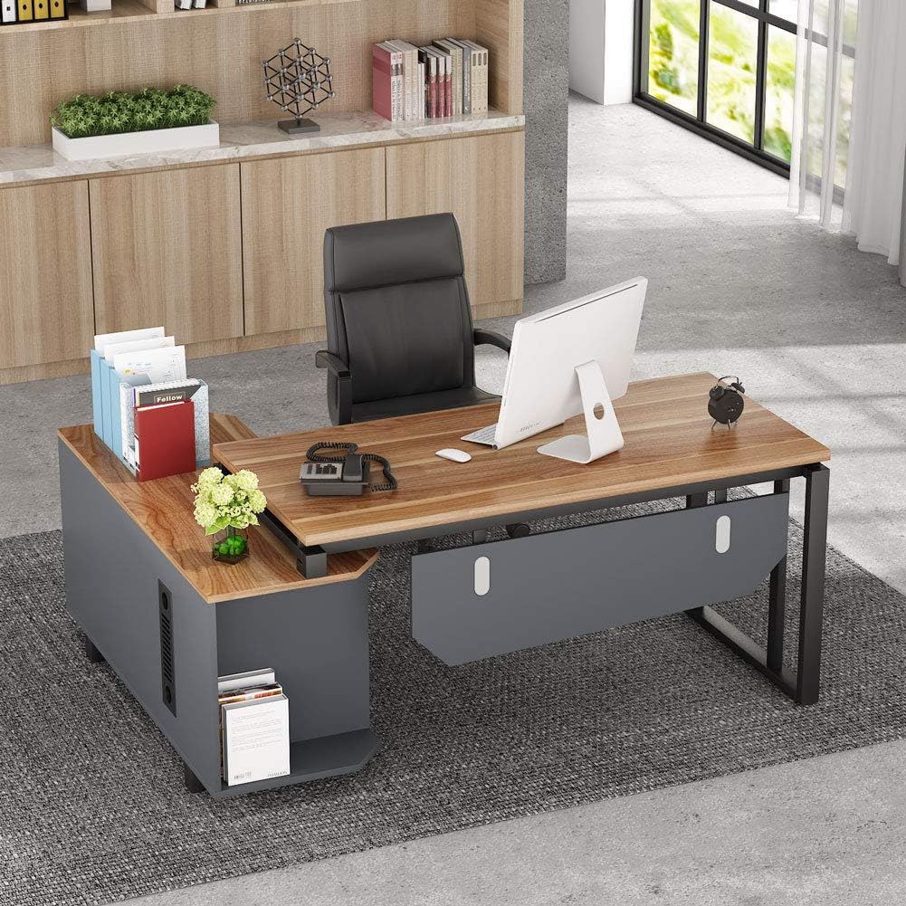 55 Inch L-Shaped Desk with File Cabinet C279