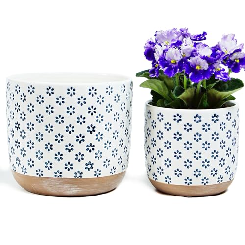 Set of 2 Ceramic Stoneware Plant Pots with Drainage Hole F72078