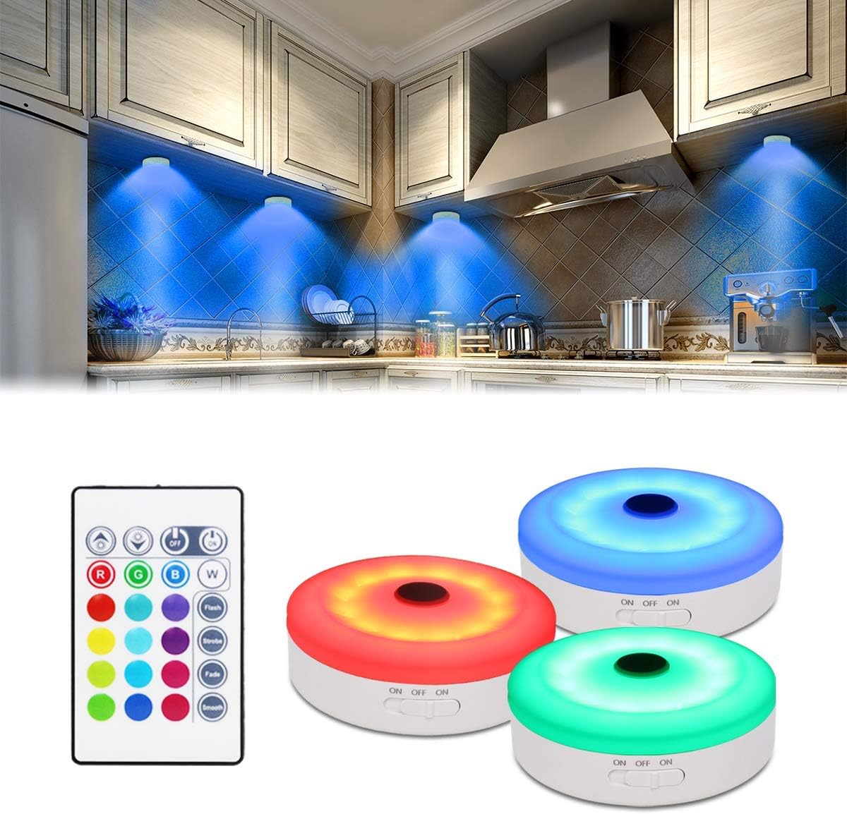 RGB Wireless Rechargeable Puck Lights 3 Pack Z402958