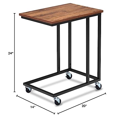 Mobile C Shaped Side Table with Lockable Wheels (Walnut) B8091