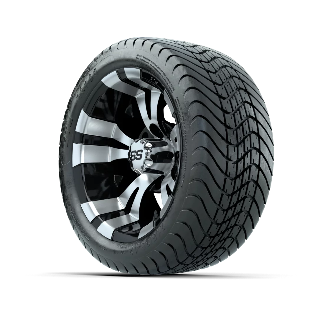 Set of 4 12 inch Black Golf Cart Wheel and Tire W3738