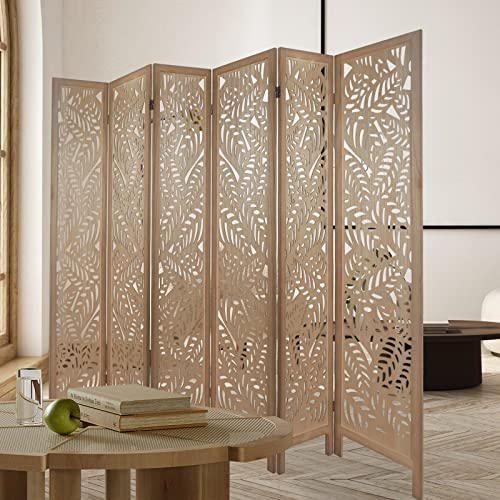Light Brown 6 Panel Folding Wood Room Divider E322445