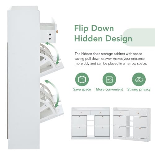Black 4 Flip 2-Tier Storage Organizer with Drawers Shoe Rack M4072