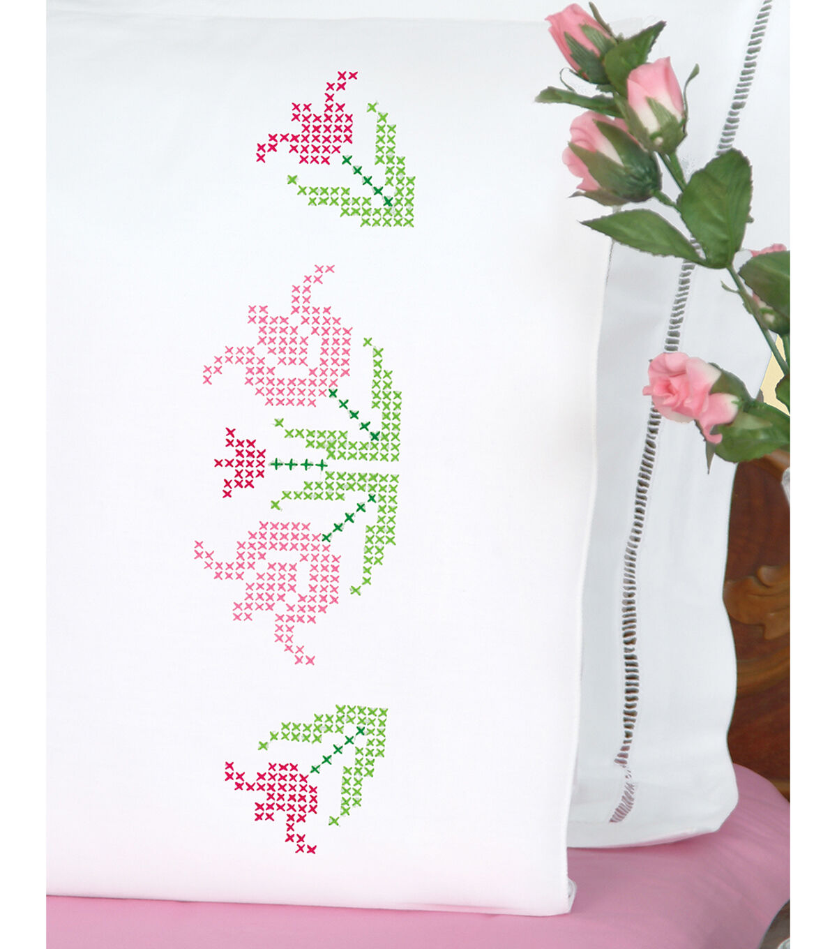Tulips Stamped Perle Edge Pillowcases 2pk X4393