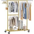 Gold Rolling Heavy Duty Clothes Rack with Wheels 17.7" D x 69.1" W x 71.9" H S85781