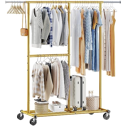 Gold Rolling Heavy Duty Clothes Rack with Wheels 17.7" D x 69.1" W x 71.9" H S85781