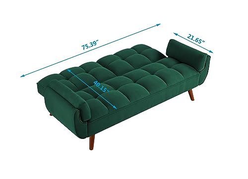 76 Inch Tufted Linen Fabric Convertible Sleeper Sofa with Adjustable Positions and Solid Wooden Legs, Yellow S337