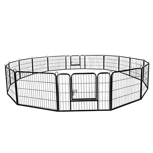 16 Panels 32 in Black Metal Pet Playpen E663318