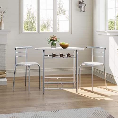 White 3-Piece Dining Table Set with Metal Frame A3124