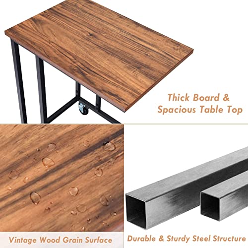 Mobile C Shaped Side Table with Lockable Wheels (Walnut) B8091