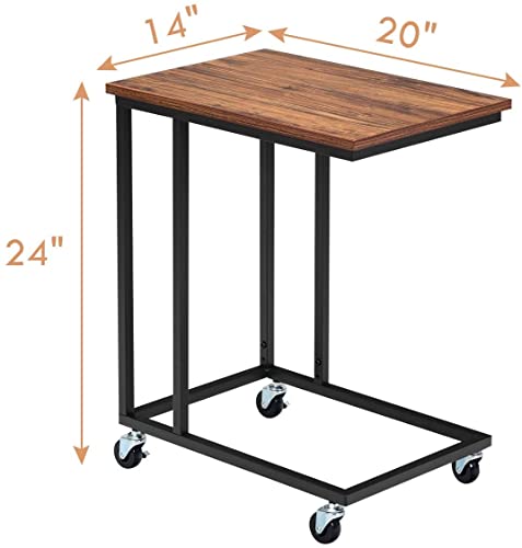 Mobile C Shaped Side Table with Lockable Wheels (Walnut) B8091