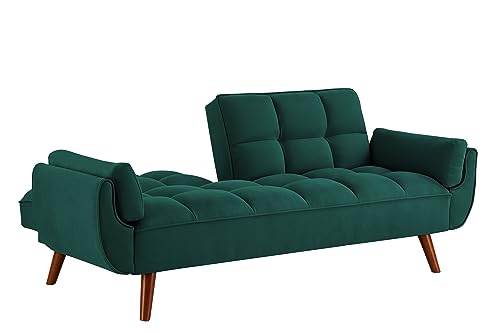 76 Inch Tufted Linen Fabric Convertible Sleeper Sofa with Adjustable Positions and Solid Wooden Legs, Yellow S337
