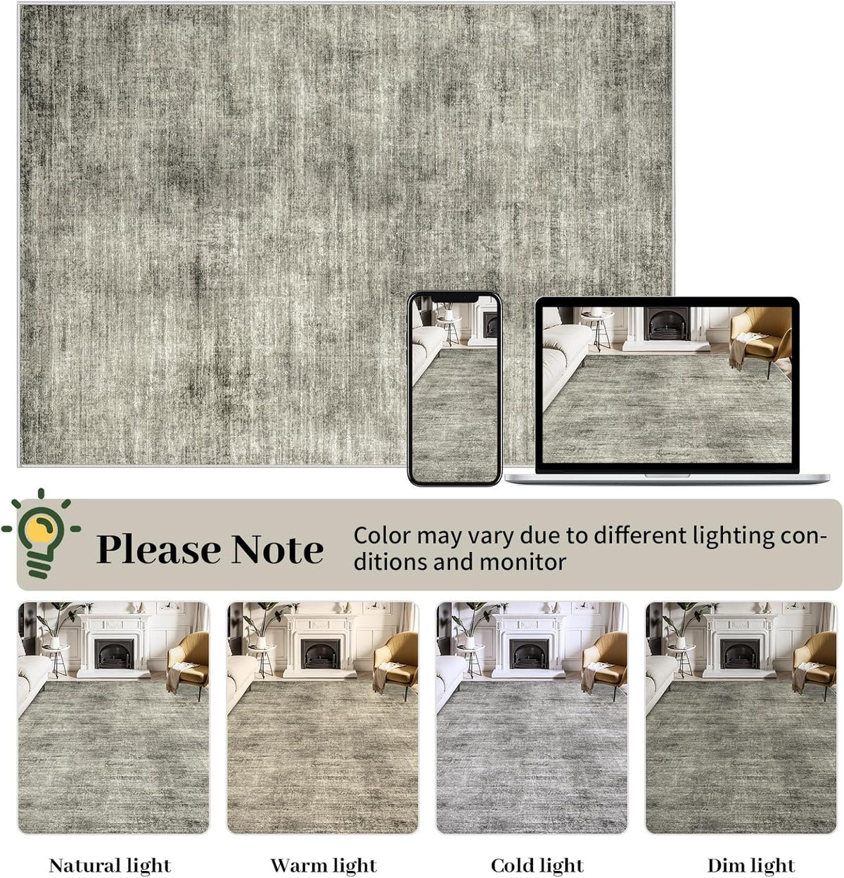 8x10 Washable Non-Slip Abstract Area Rug (Grey) B343
