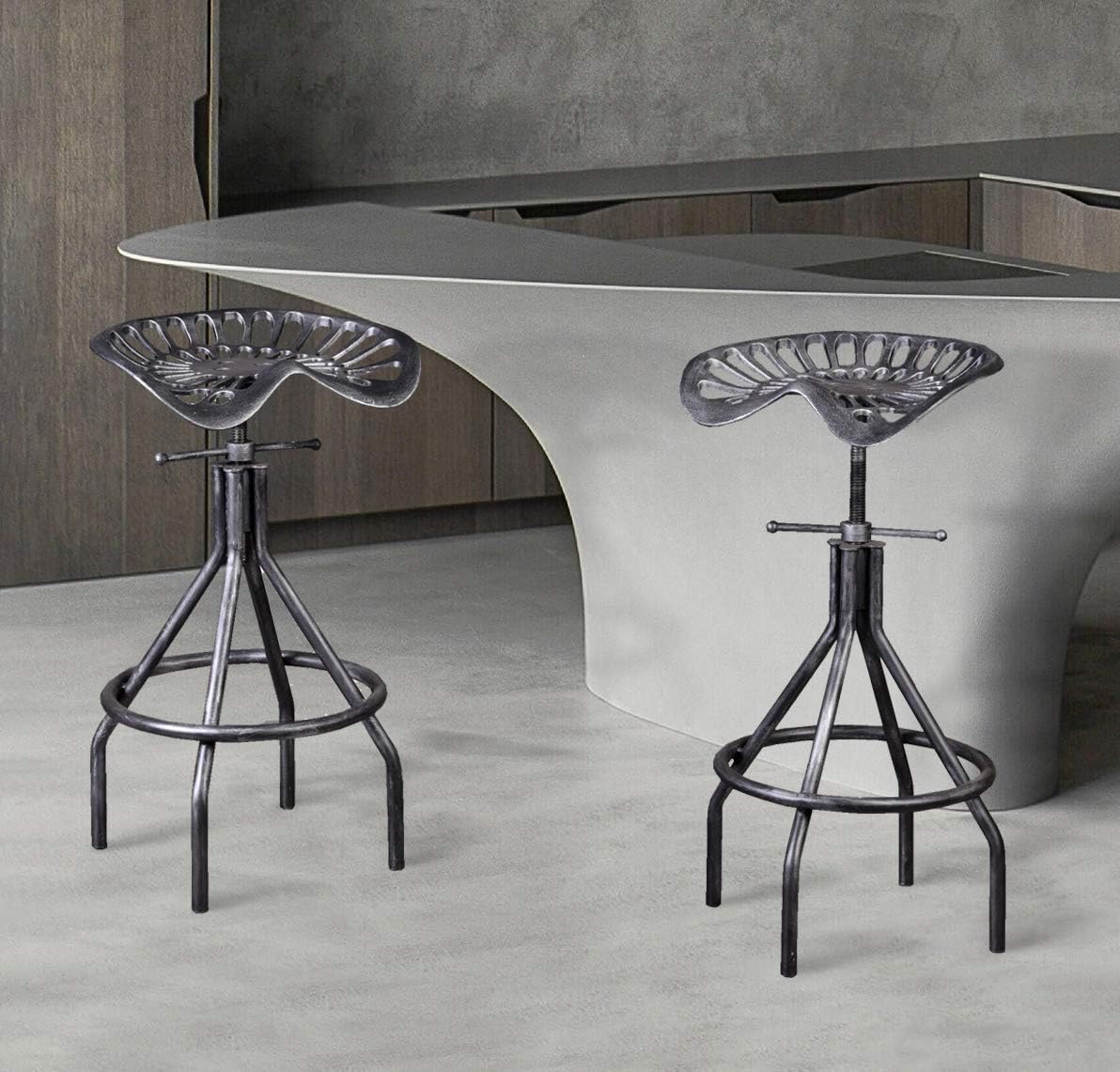 Industrial Cast Iron Adjustable Swivel Barstools Set of 2 R2634