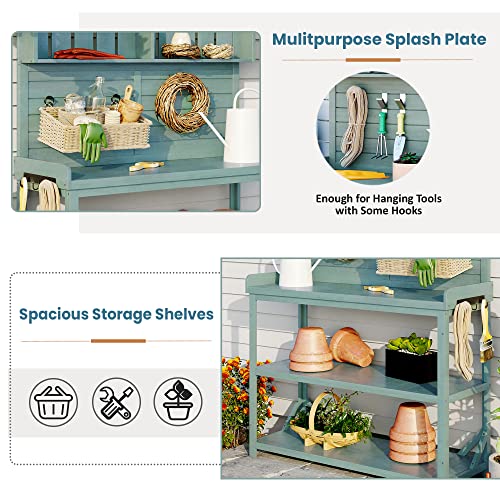 Green 65" Wooden Potting Bench with 4 Storage Shelves Z70753