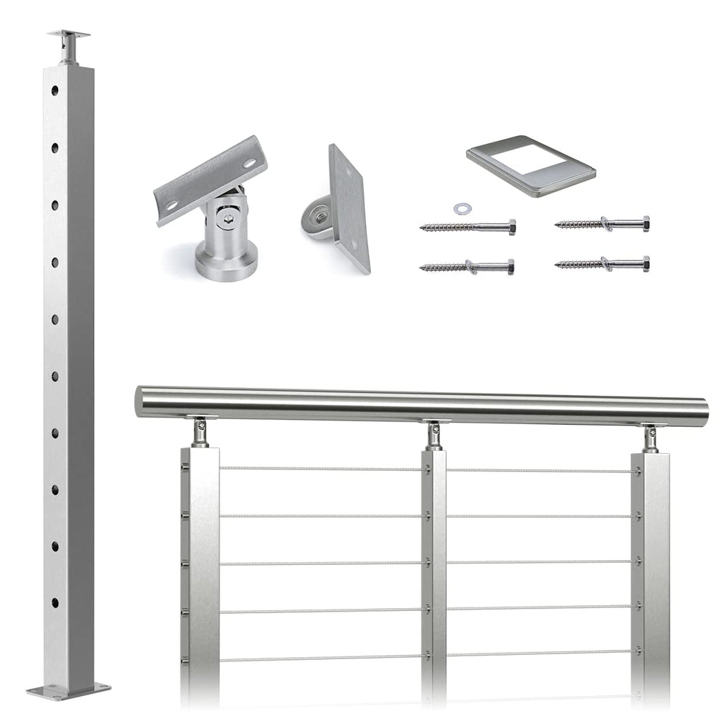Square 36x2x2 Stainless Steel Brushed Cable Railing Post V699