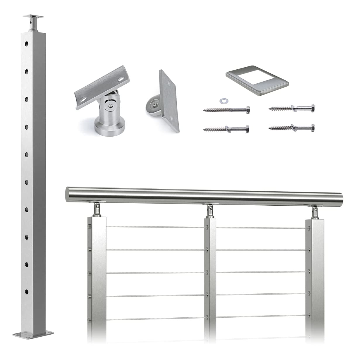 Square 36x2x2 Stainless Steel Brushed Cable Railing Post V699