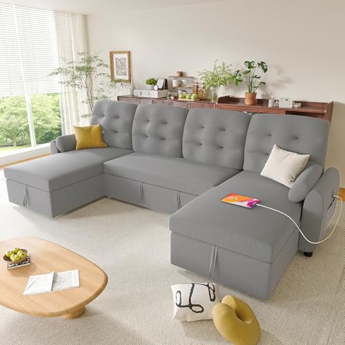 Convertible Sleeper Sofa Bed with Storage Chaise S142