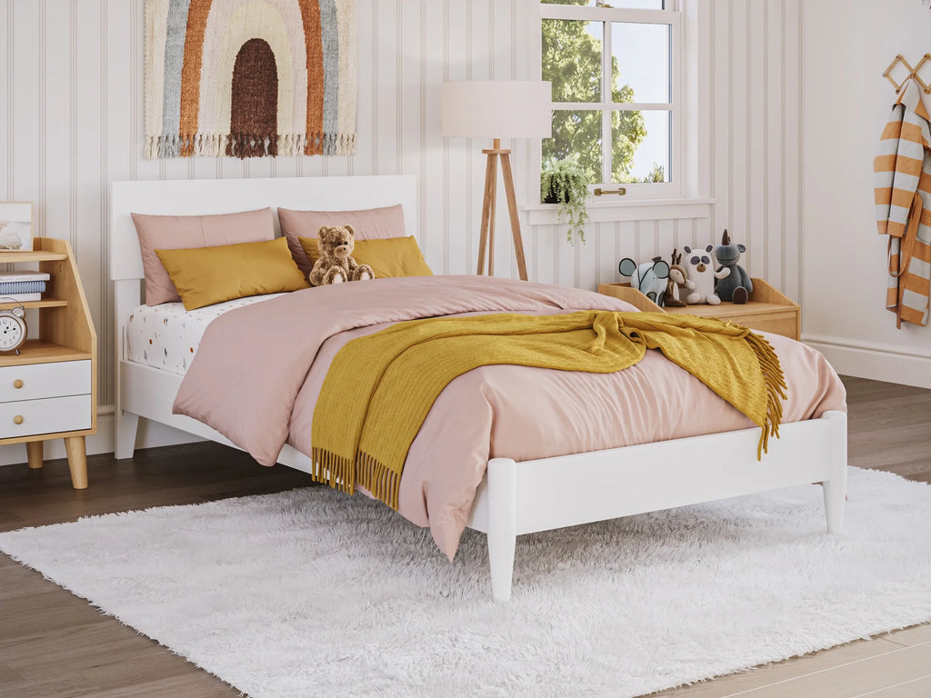 White Solid Wood Low Profile Platform Bed X922