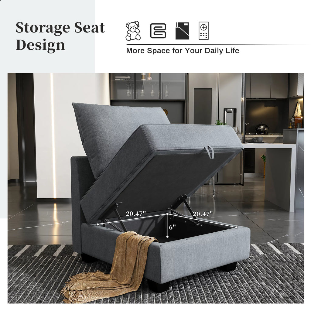 Bluish Grey Convertible Sleeper Sofa with Storage Ottomans V423