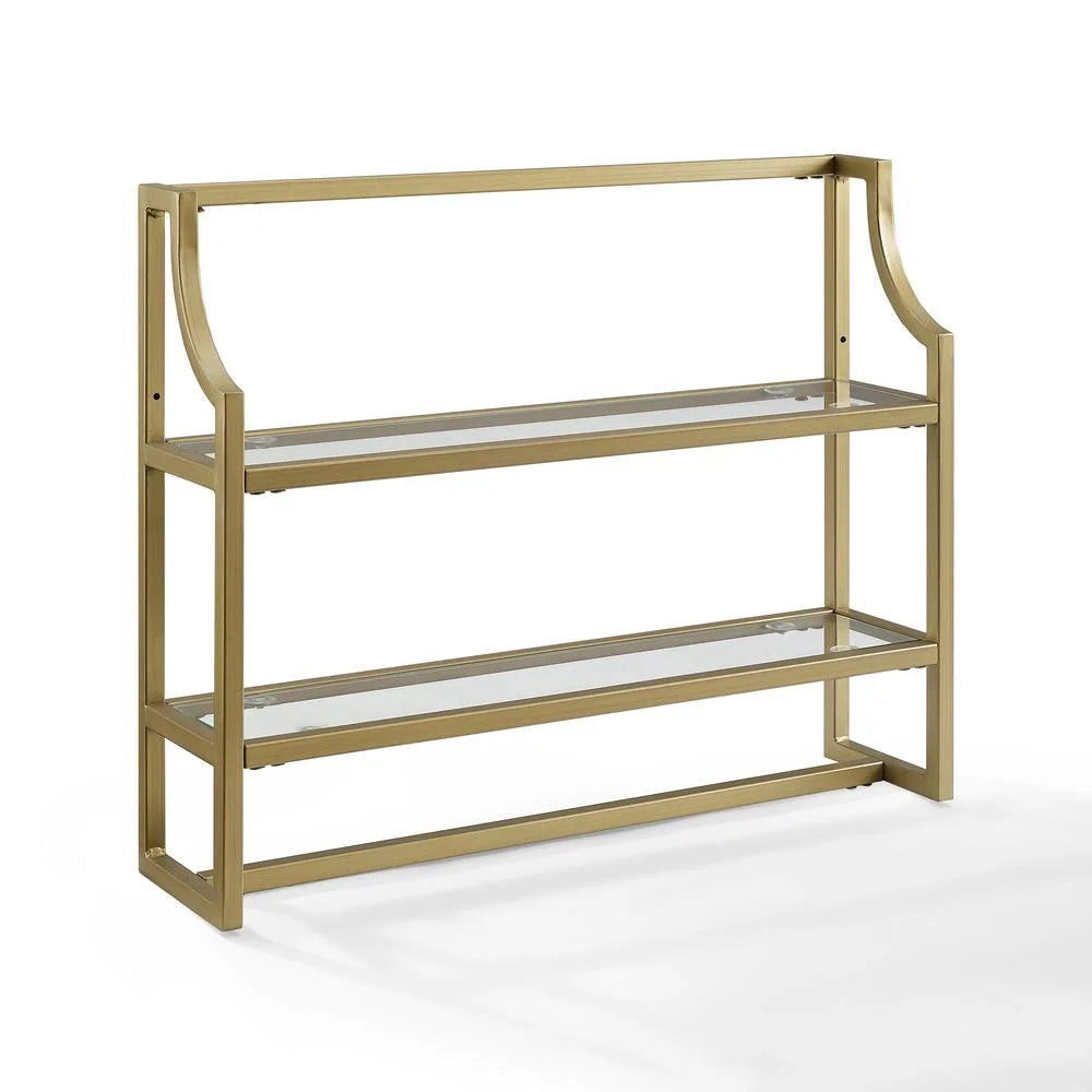 Soft Gold 2 Shelf Glass Metal Wall Shelf O56163