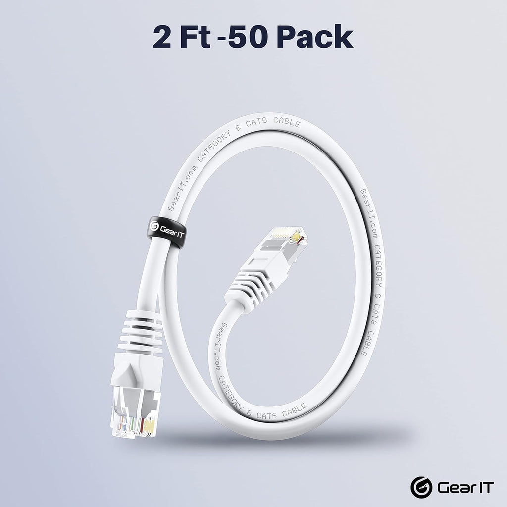 50-Pack White Cat 6 Ethernet Cable 2 Feet A748