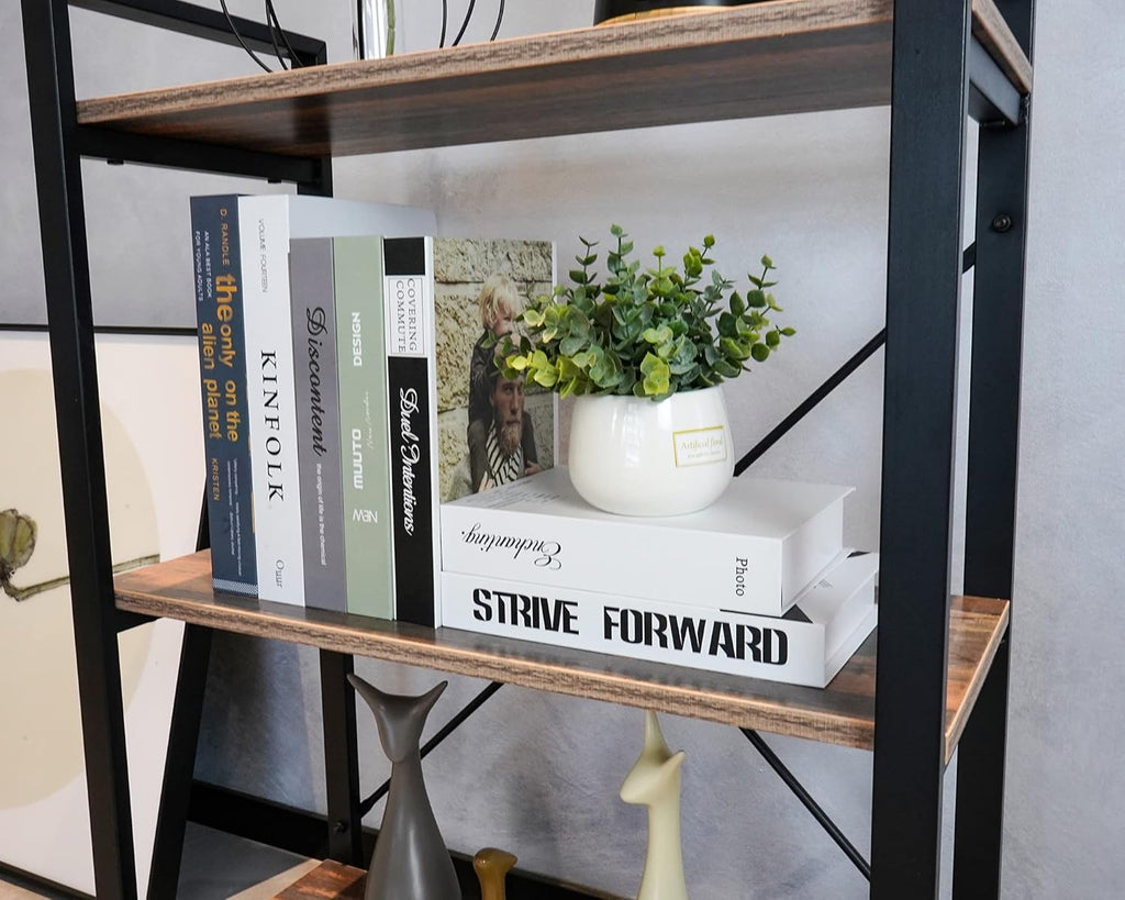 3 Tier Industrial Wood Bookshelf, Black/Brown I8028