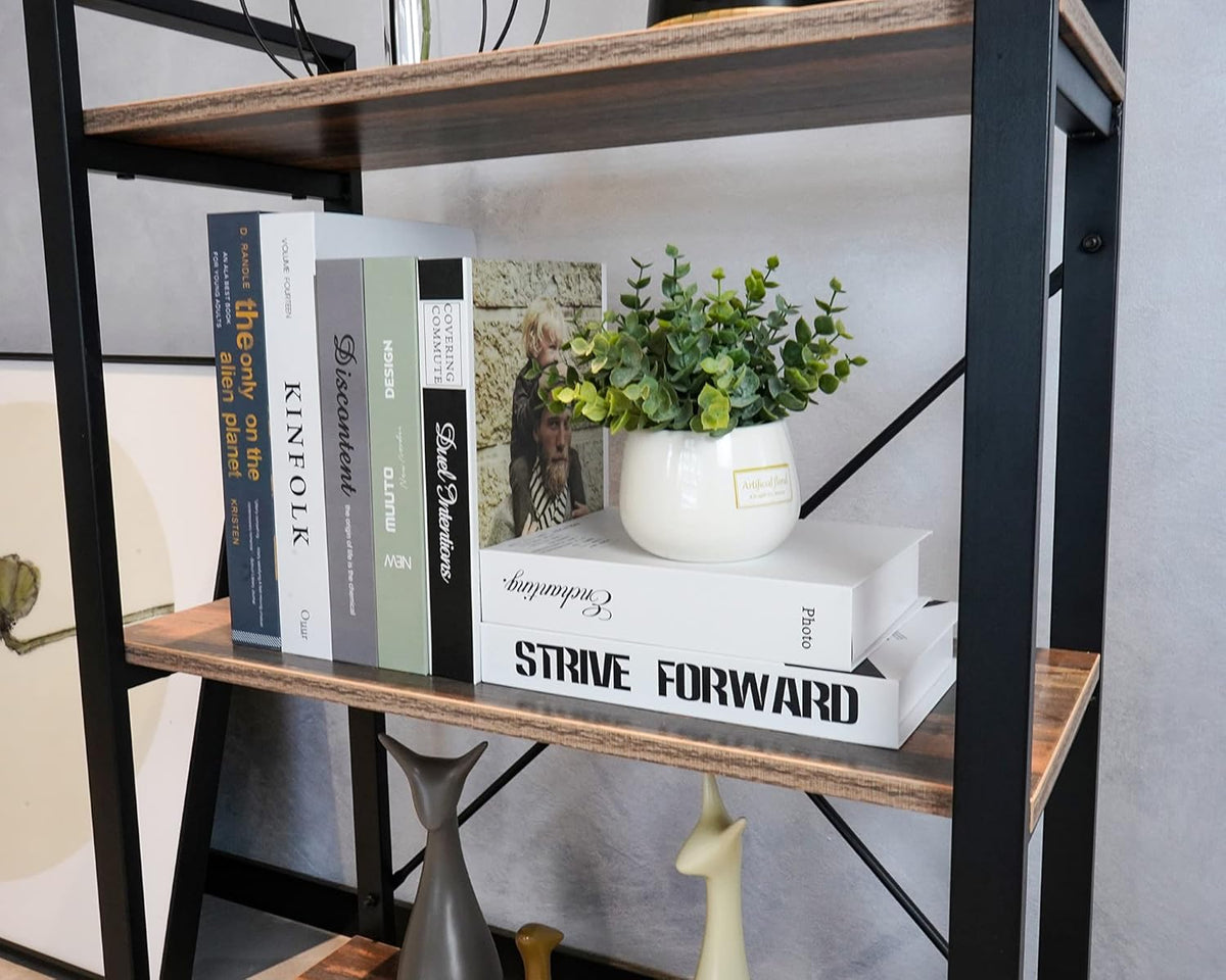 3 Tier Industrial Wood Bookshelf, Black/Brown I8028