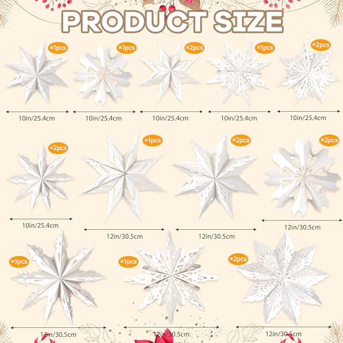 18Pcs 3D Paper Snowflake Lanterns with LED Lights G727442