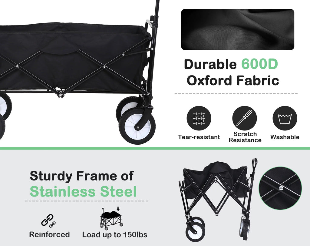 Collapsible Heavy Duty Utility Wagon with Wheels, Black C87756