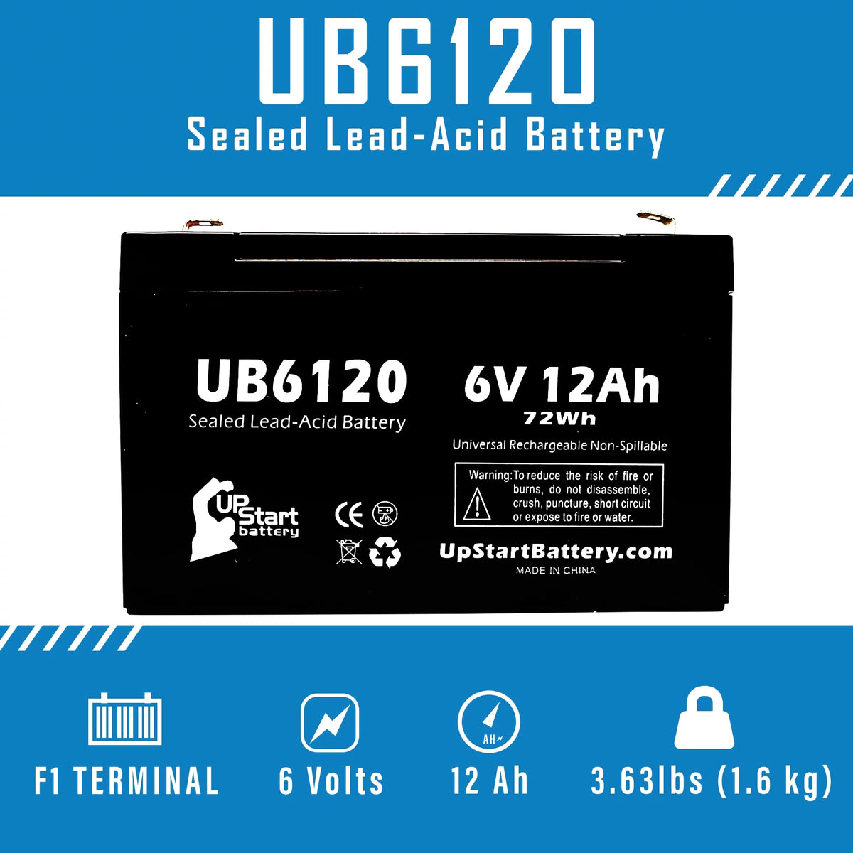 2x Pack 6V 12Ah Sealed Lead Acid Battery with F1 to F2 Terminal Adapters R233